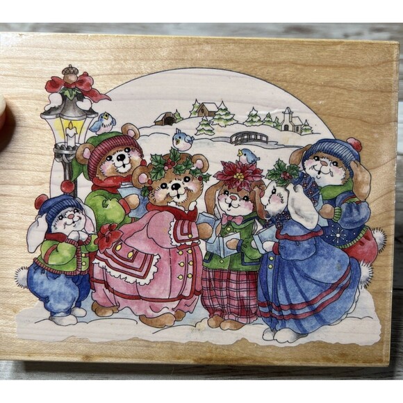 Lot of 2 Stamps Happen "Clover Hill"  (1990's) Wood Rubber Stamp VTG Bears/Bunny - Picture 2 of 10